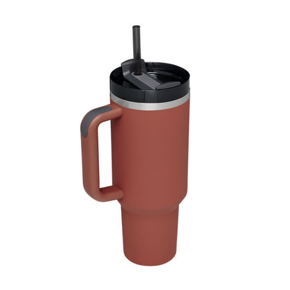 Flag Village 40 Oz Tumbler With Handle Straw Insulated, Stainless Steel Spill Proof Vacuum Coffee Cup Tumbler With Lid Tapered Mug Gifts For Valentine Lover Suitable For Car Gym Office Travel