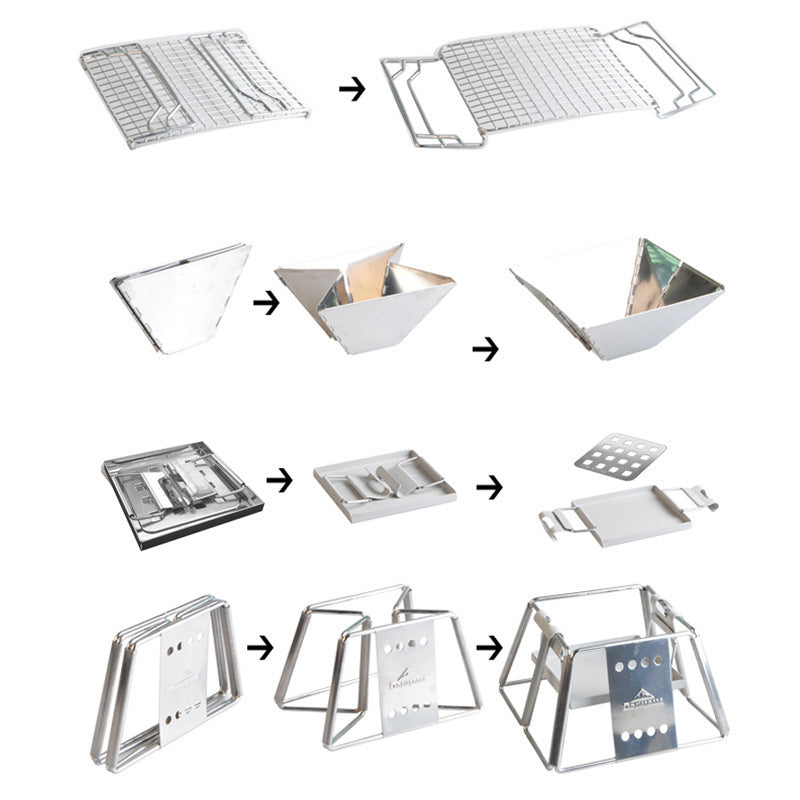 Flag Village Portable Stainless Steel BBQ Grill Non-stick Surface Folding Barbecue Grill Outdoor Camping Picnic Tool