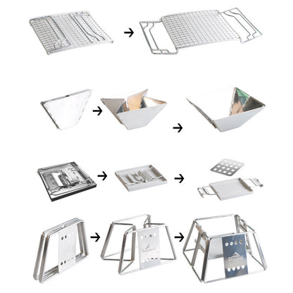 Flag Village Portable Stainless Steel BBQ Grill Non-stick Surface Folding Barbecue Grill Outdoor Camping Picnic Tool