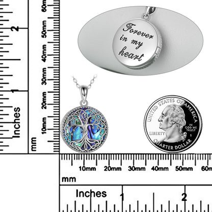 Flag Village Tree of Life Locket Necklace Jewelry for Women Sterling Silver Celtic Family Tree Abalone Shell Lockets Jewelry Gifts for Mom Daughter