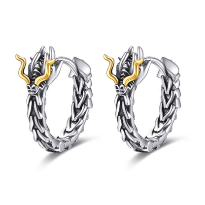 Flag Village Sterling Silver Dragon Hoop Huggie Earrings Jewelry Gifts for Men