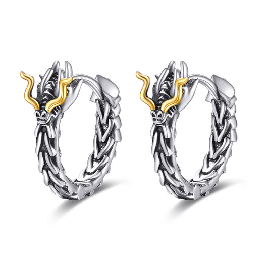 Flag Village Sterling Silver Dragon Hoop Huggie Earrings Jewelry Gifts for Men