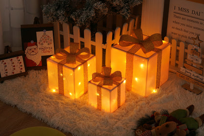 Flag Village Remote Control Christmas Gift Box Lights Christmas Three-piece Decoration
