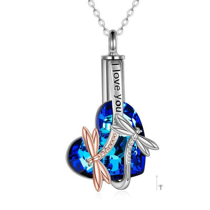 Flag Village Sterling Silver Dragonfly Crystal Urn Pendant Necklace as Gifts for Women
