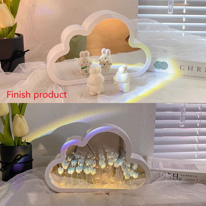 Flag Village Tulip Night Lamp DIY Material Cloud Tulips Night Lamp Decorative Mirrors Photo Frame LED Table Lights Korean Creative Desk Bedroom Handmade Birthday Gifts