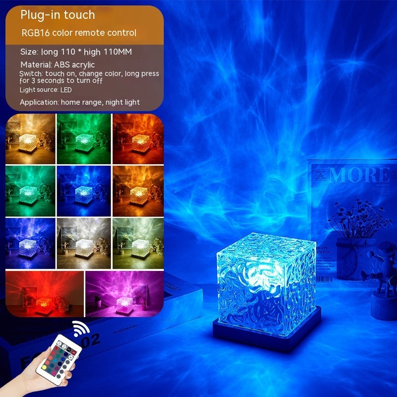 Flag Village LED Water Ripple Ambient Night Light USB Rotating Projection Crystal Table Lamp RGB Dimmable Home Decoration 16 Color Gifts