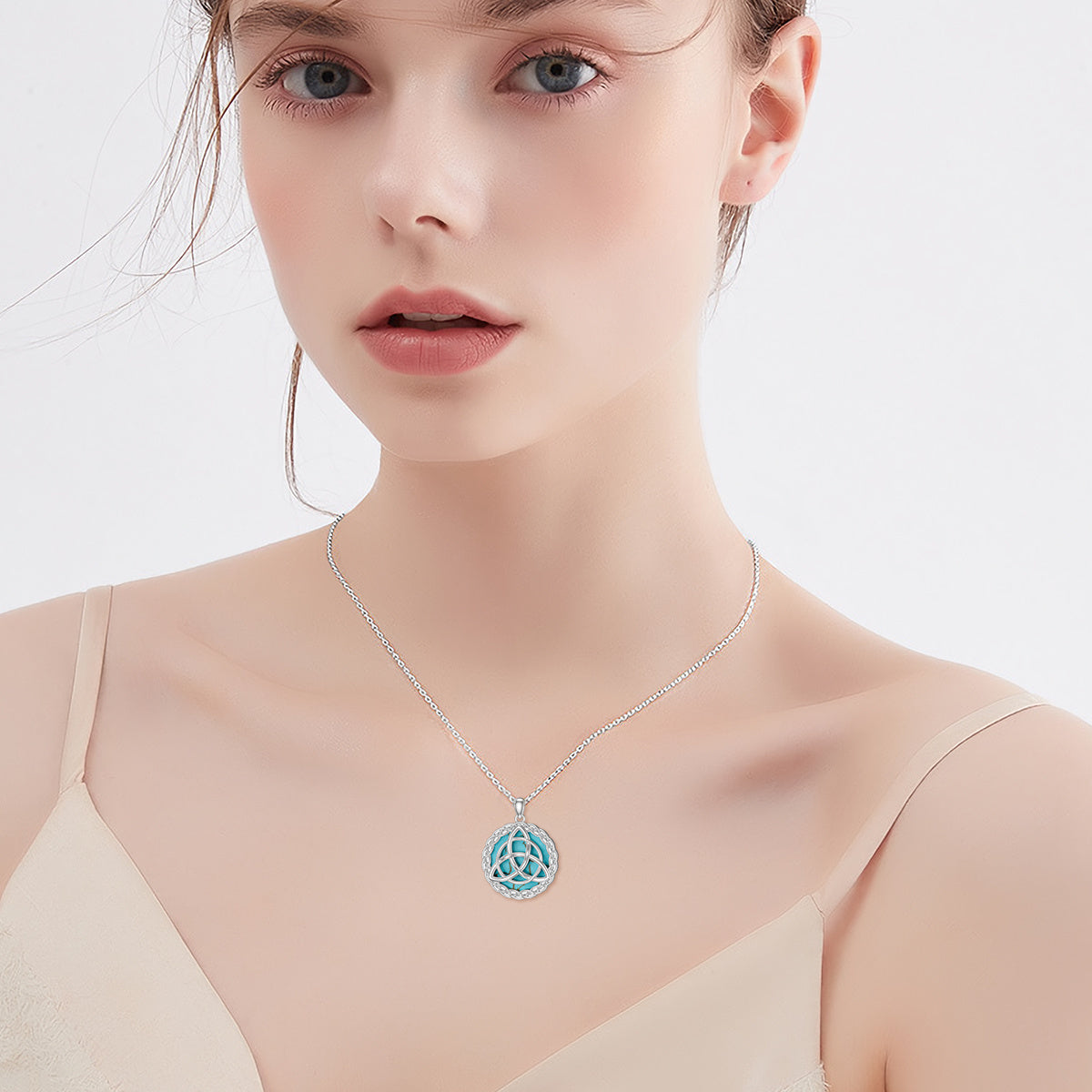 Flag Village Celtic Necklace 925 Sterling Silver with Genuine Turquoise Trinity Knot Pendant Good Luck Irish Jewelry Gifts for Women
