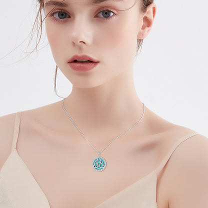 Flag Village Celtic Necklace 925 Sterling Silver with Genuine Turquoise Trinity Knot Pendant Good Luck Irish Jewelry Gifts for Women