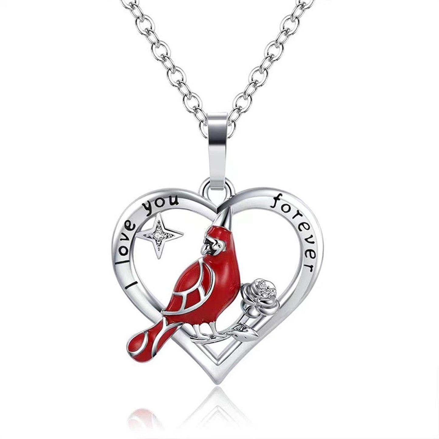 Flag Village Creative Heart Shaped Cardinal Pendant Necklace, Exquisite Party Commemorative Accessory Gift Jewelry Anniversary Party Gifts, Valentine's Day Gift