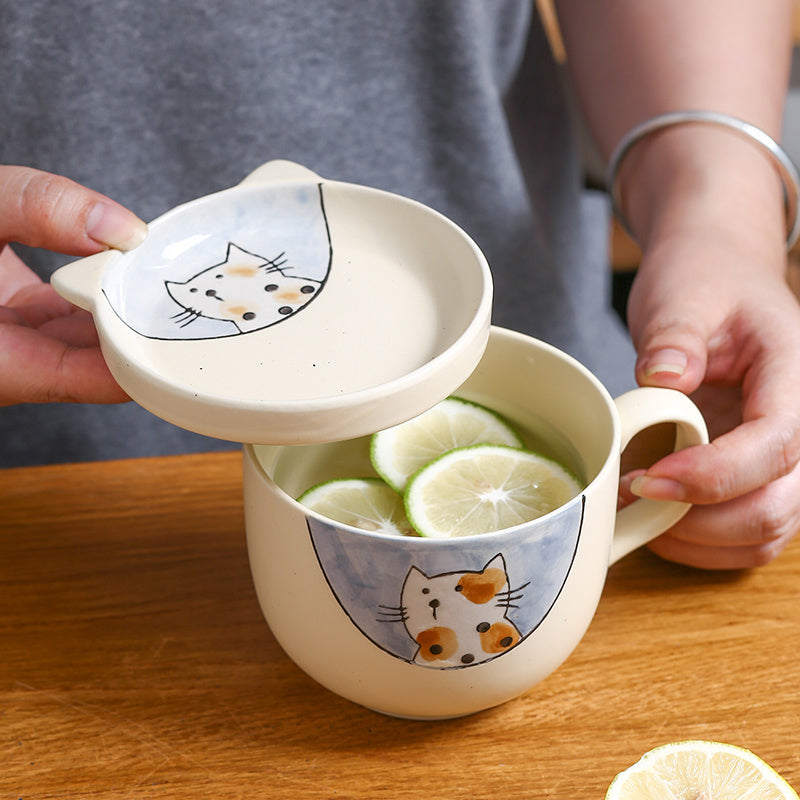Flag Village Ceramic Cup With Lid Large Capacity, Spoon Set Gift Box