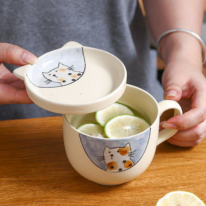 Flag Village Ceramic Cup With Lid Large Capacity, Spoon Set Gift Box