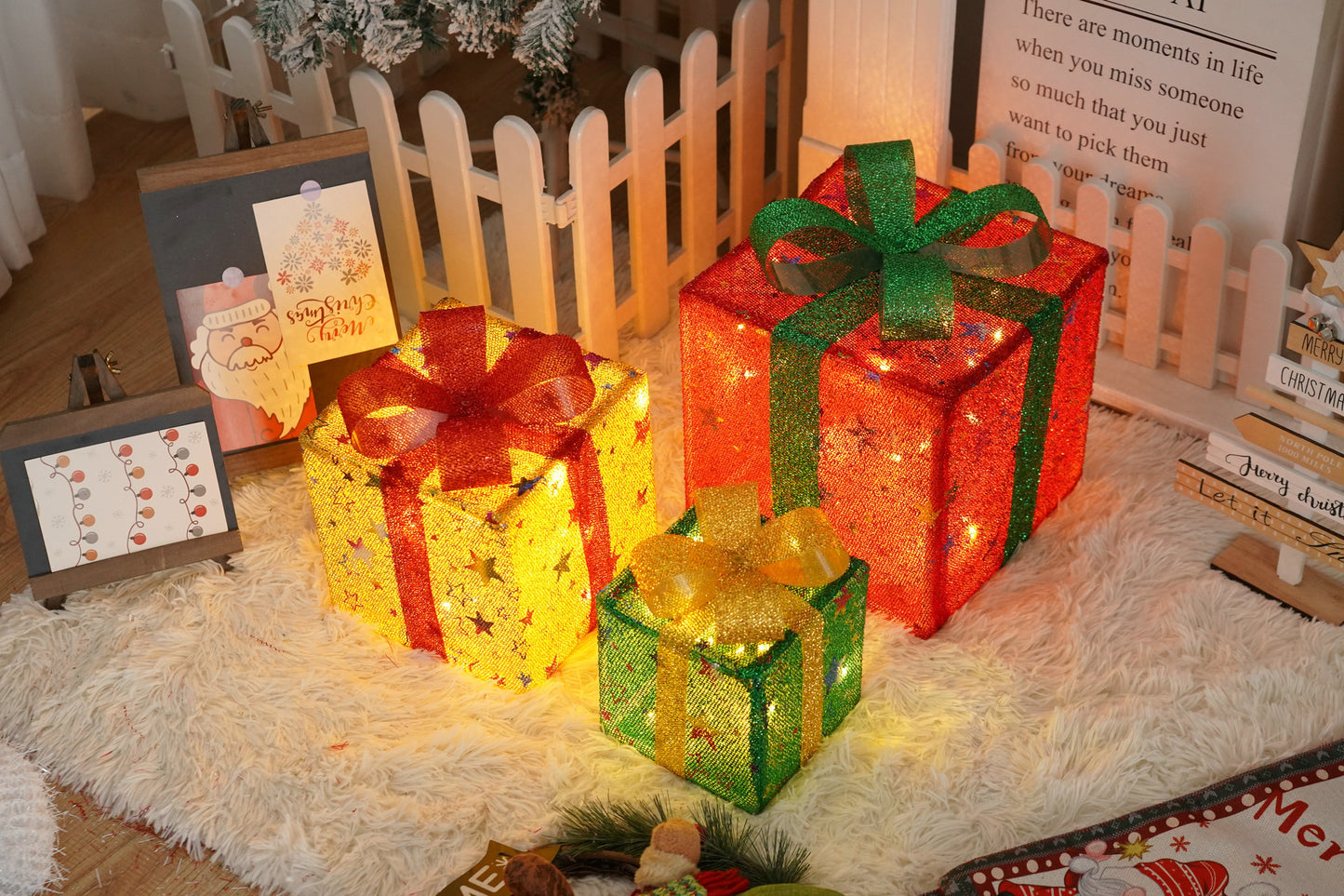 Flag Village Remote Control Christmas Gift Box Lights Christmas Three-piece Decoration