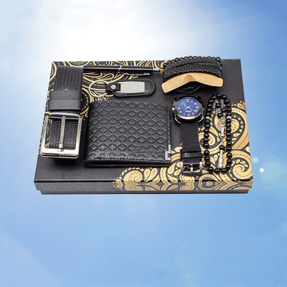 Flag Village Seven-piece Watch Wallet Belt Bracelet Keychain Beads Pen Sleeve Box Men's Gift Set