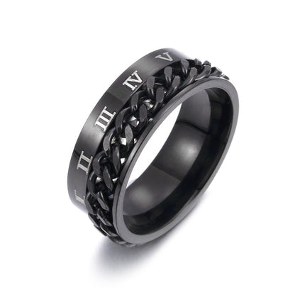 Flag Village Roman Letter Rotatable Chain Rings Men Digital Titanium Steel RingFor Couple High Quality Multifunctional Bottle Opener Ring Spinner Jewelry Punk Gifts