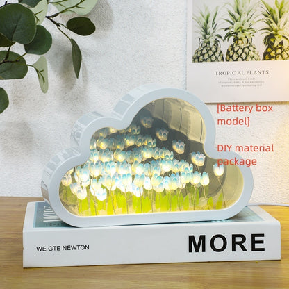 Flag Village Tulip Night Lamp DIY Material Cloud Tulips Night Lamp Decorative Mirrors Photo Frame LED Table Lights Korean Creative Desk Bedroom Handmade Birthday Gifts
