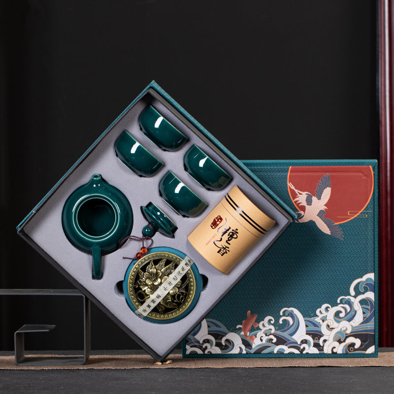 Flag Village Ceramic Kung Fu Tea Set Gift Box Set Business Small Gift