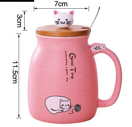 Flag Village 450ml Cartoon Ceramics Cat Mug With Lid and Spoon Coffee Milk Tea Mugs Breakfast Cup Drinkware Novelty Gifts