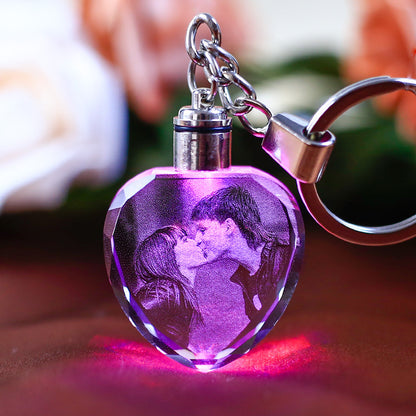 Flag Village K9 Crystal Keychain LED Flashing Custom Carve Family Photo Frame Souvenir Gifts Glass Key Chain Ring Jewelry