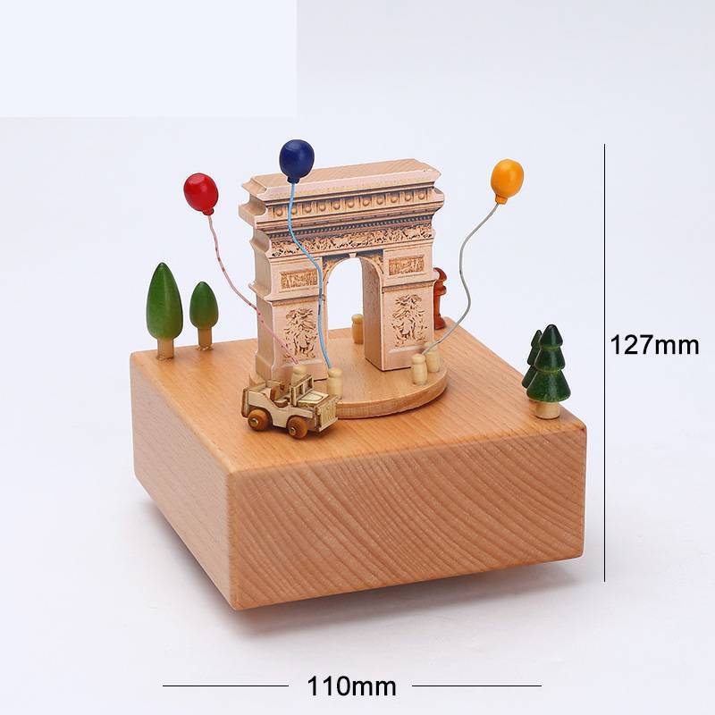 Flag Village Wooden building model music box birthday gift