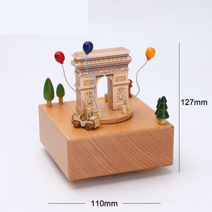 Flag Village Wooden building model music box birthday gift