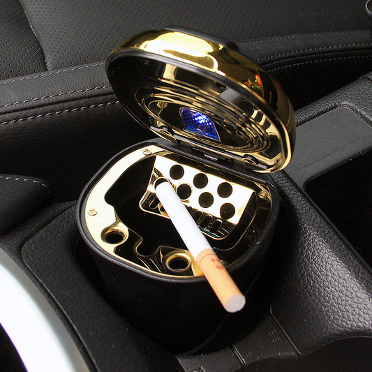 Flag Village Auto Tools Push-pull Lighter Accessories Smokeless Detachable USB Rechargable Car Ashtray Home Portable Smell Proof With Lid LED Blue Light