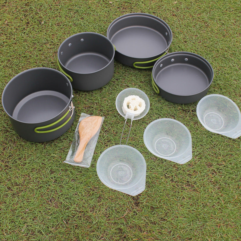 Flag Village Outdoor Portable Cookware Camping Hiking Picnic Non-stick Cooking Pan Pot Bowl Set for 2-3 Person