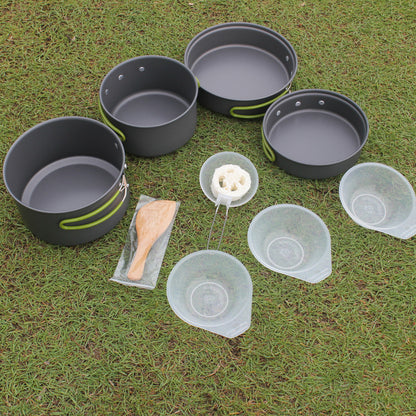 Flag Village Outdoor Portable Cookware Camping Hiking Picnic Non-stick Cooking Pan Pot Bowl Set for 2-3 Person