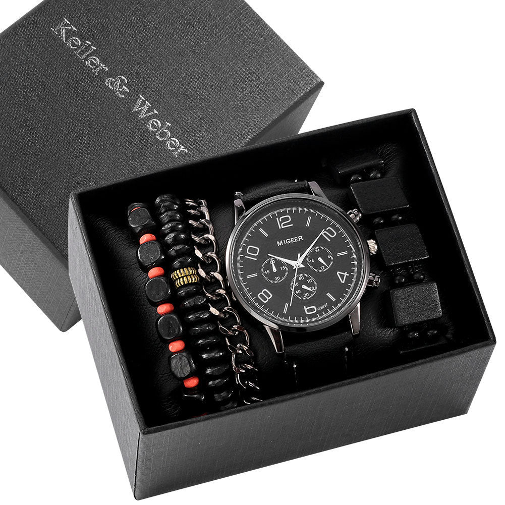 Flag Village Men's Gift Box Set Watch Fashion Watch Bracelet Set Quartz
