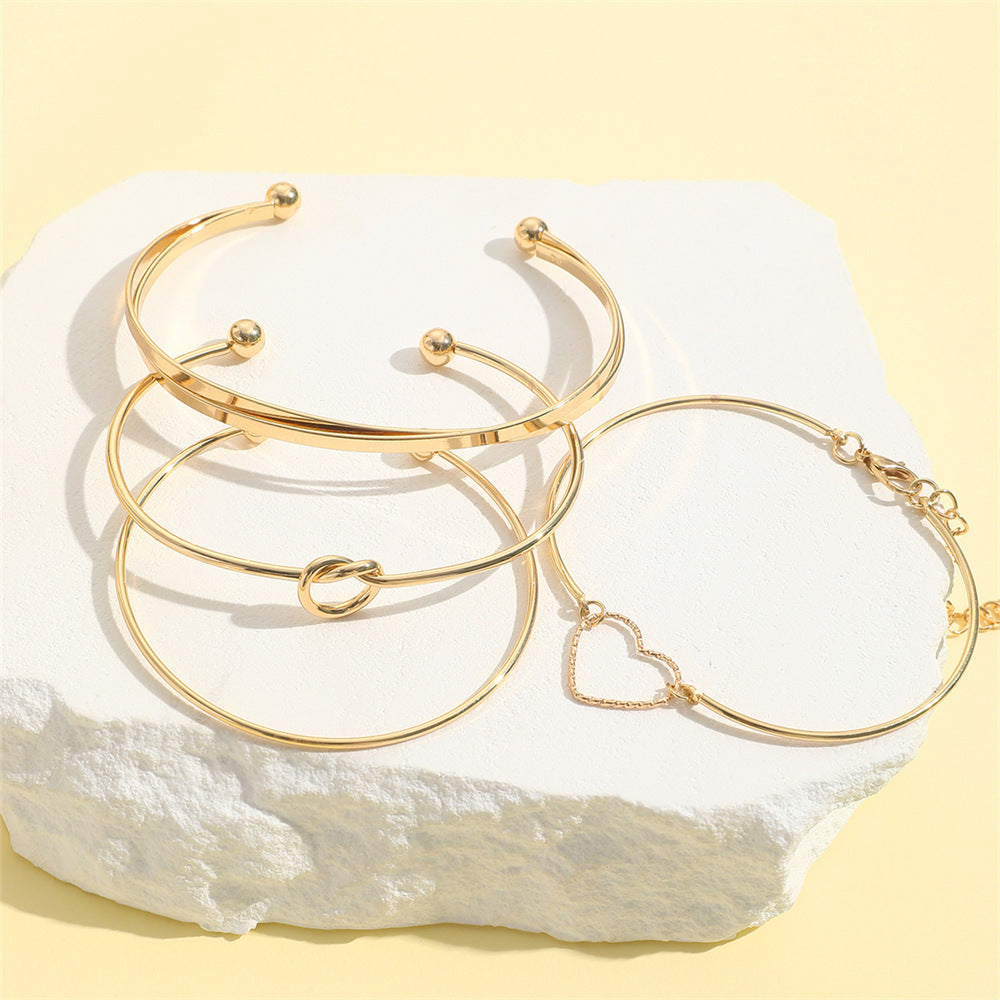 Flag Village Vintage Gold Crystal Heart Letter Love Bangle Bracelet For Women Fashion Multi-layer Geometric Charm Bracelets Jewelry Gifts
