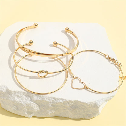 Flag Village Vintage Gold Crystal Heart Letter Love Bangle Bracelet For Women Fashion Multi-layer Geometric Charm Bracelets Jewelry Gifts
