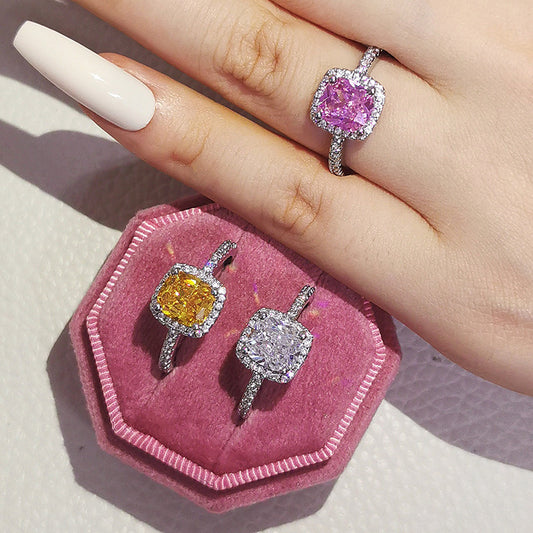 Flag Village Fashion Jewelry Luxury Multicolor Charm Cubic Zirconia Wedding Rings For Women T Shape Stone Party Jewelry Gifts