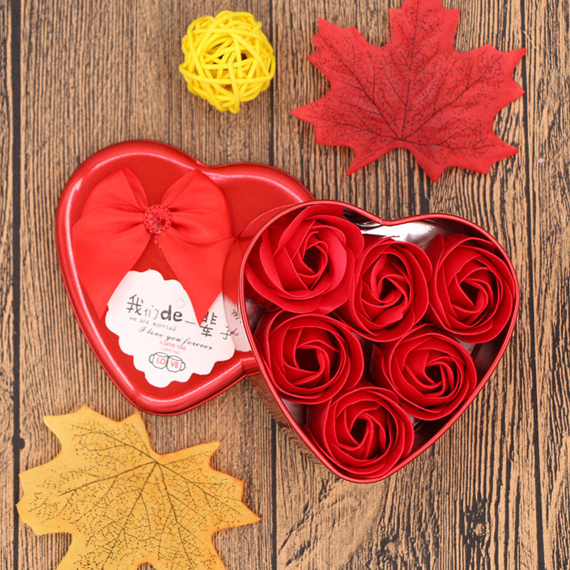 Flag Village Soap Flower Gift Box Valentine's Day Gift Mother's Day Creative Gifts Bear Flower Rose Heart Shaped Tin Box