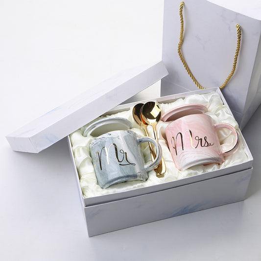 Flag Village European Style Marbled Gold Rim Mug Gift Box Set