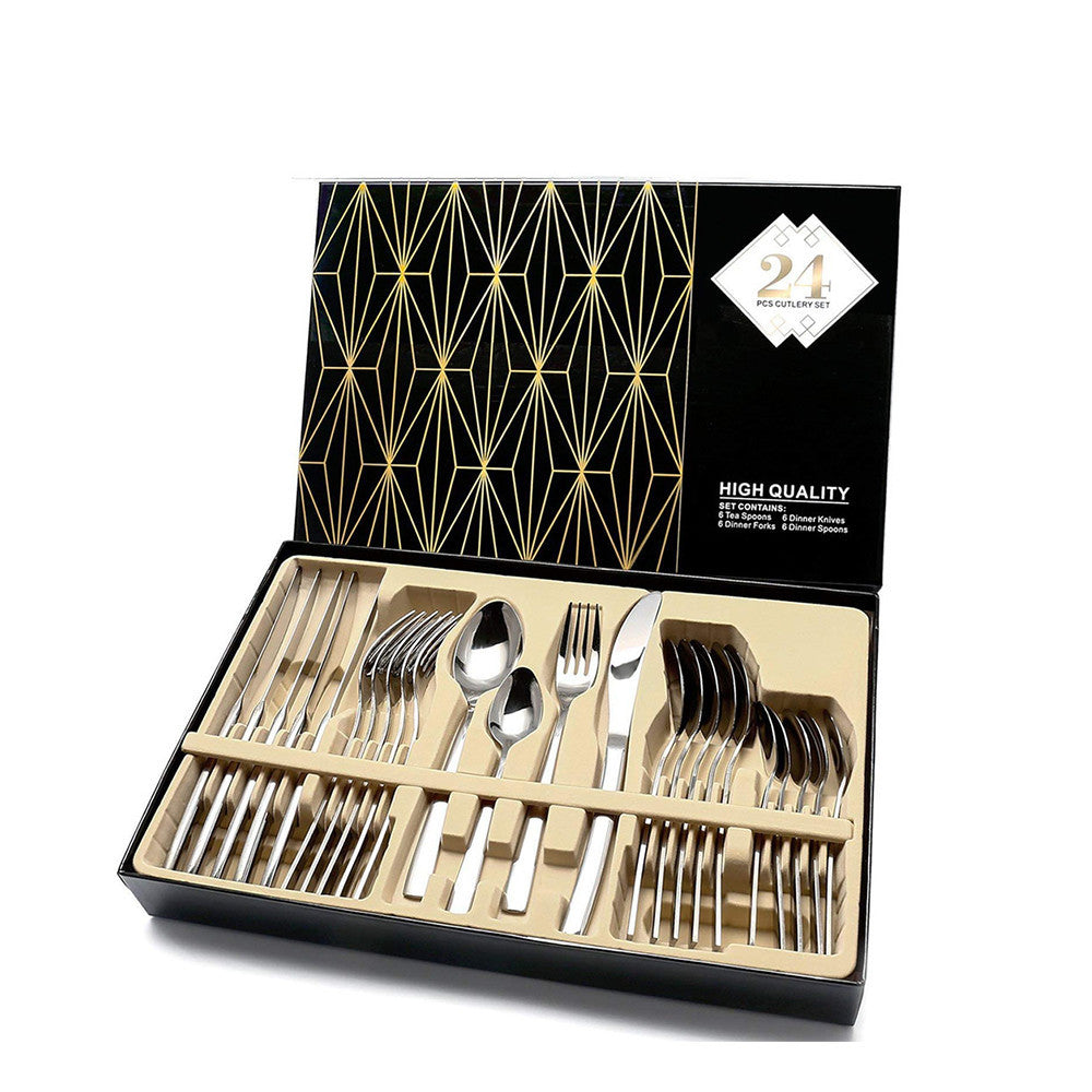 Flag Village 24 PCS Flatware Set Cutlery Dinnerware Spoon Knives Gift Box