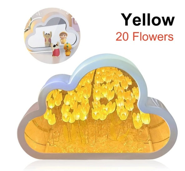 Flag Village Tulip Night Lamp DIY Material Cloud Tulips Night Lamp Decorative Mirrors Photo Frame LED Table Lights Korean Creative Desk Bedroom Handmade Birthday Gifts