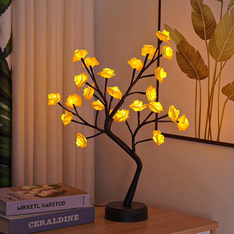 Flag Village Table Lamp Flower Tree Rose Lamps Fairy Desk Night Lights USB Operated Gifts For Wedding Valentine Christmas Decoration
