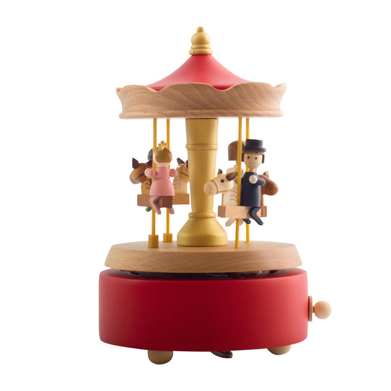 Flag Village Wooden building model music box birthday gift