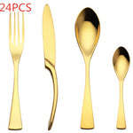 Flag Village 4PCS Set Black Stainless Steel Cutlery Korean Dinnerware Set Gifts Mirror Polishing Silverware Sets Scoop Knife and Fork Sets