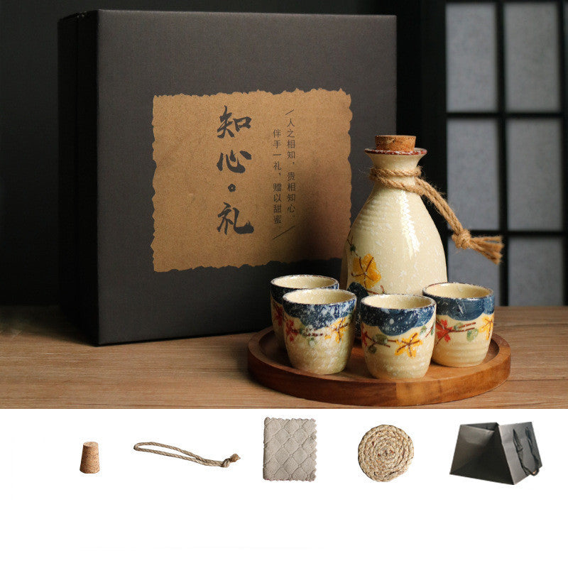 Flag Village Japanese Retro Sake Wine Warmer Gift Box Set Hot Wine Shochu Pot Ceramic Wine Cup White Wine Household Wine Glass