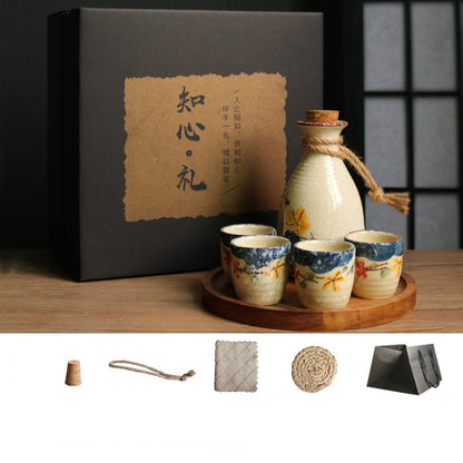 Flag Village Japanese Retro Sake Wine Warmer Gift Box Set Hot Wine Shochu Pot Ceramic Wine Cup White Wine Household Wine Glass