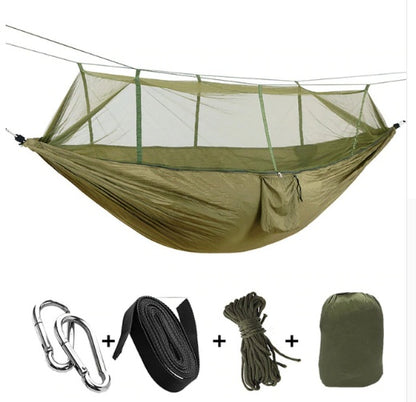 Flag Village Outdoor Parachute Cloth Hammock Couble with Mosquito Net Light Portable Army Green Insect-proof Camping Aerial Tent