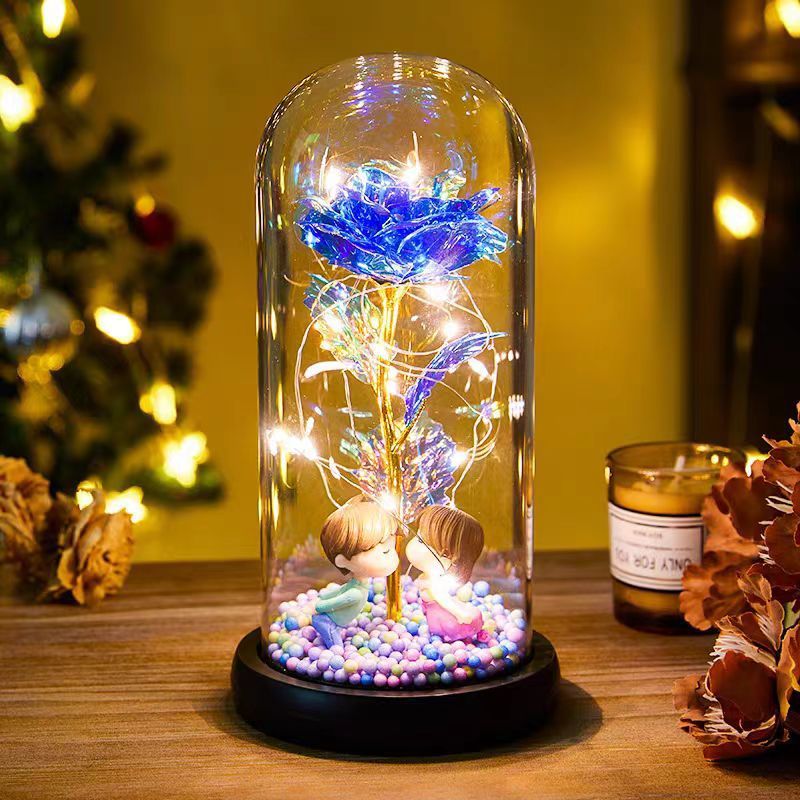 Flag Village Eternal Rose LED Light Foil Flower In Glass Cover Night Lights Valentines Day Gifts Lamp Decor For For Home Bedroom Wedding Gift Valentine's Day Gifts