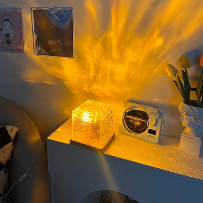 Flag Village LED Water Ripple Ambient Night Light USB Rotating Projection Crystal Table Lamp RGB Dimmable Home Decoration 16 Color Gifts