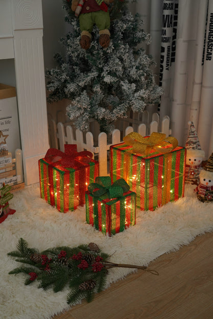 Flag Village Remote Control Christmas Gift Box Lights Christmas Three-piece Decoration