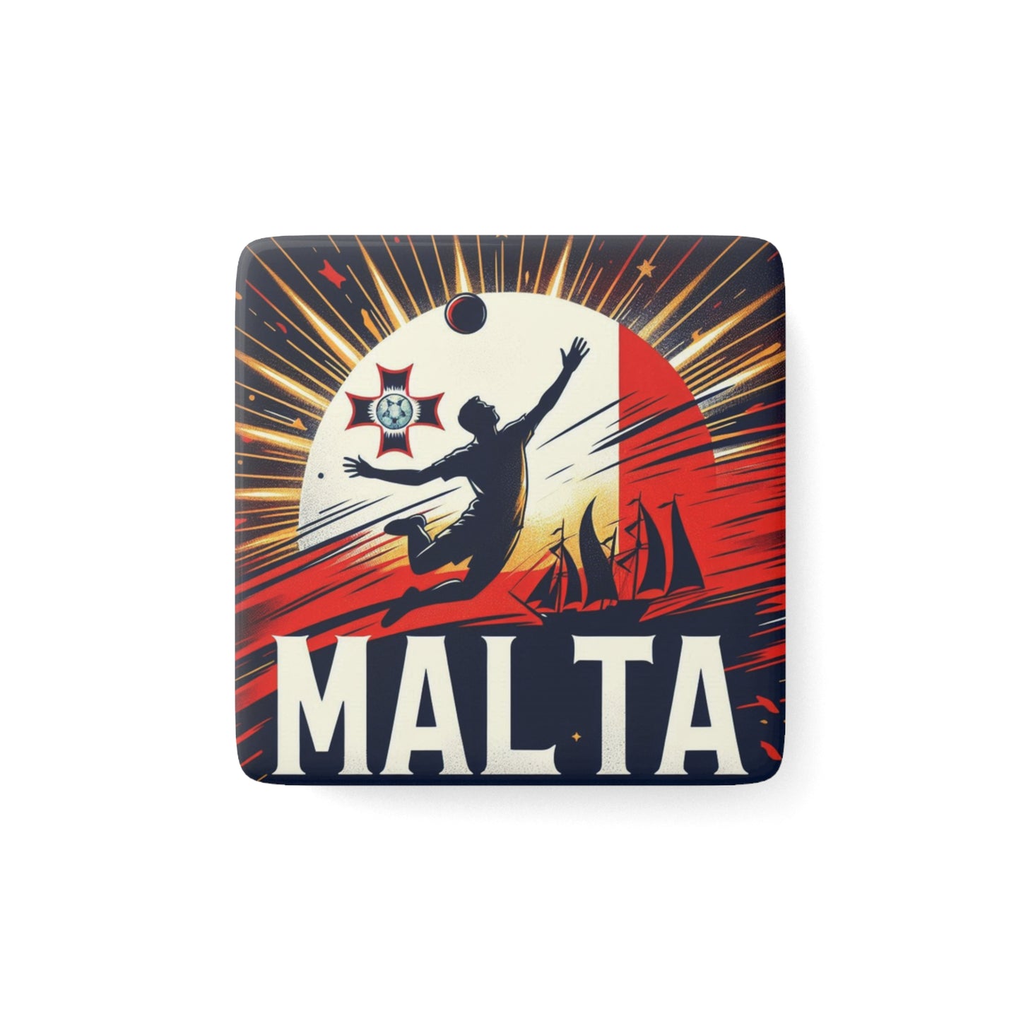 Flag Village Malta Flag Sporting Porcelain Magnet, Square MLT0006