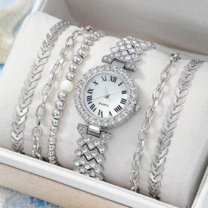 Flag Village Diamond Women's Bracelet Watch Luxury Fashion Gift Box Watch Bracelet Six-piece Set