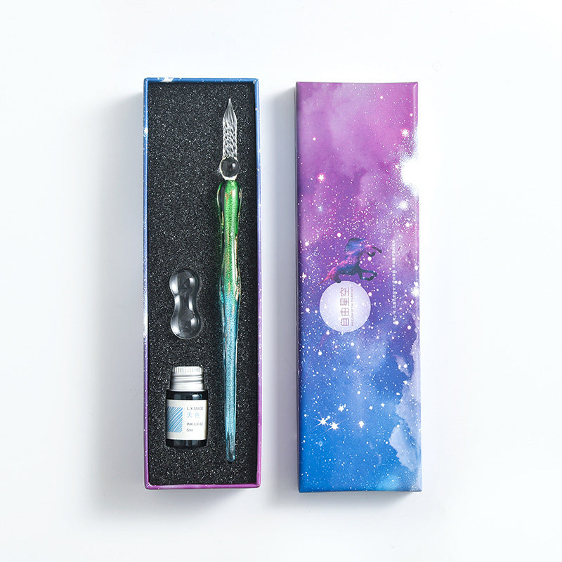 Flag Village Starry Sky Pen Glass Pen Gradient Color Gift Box Set