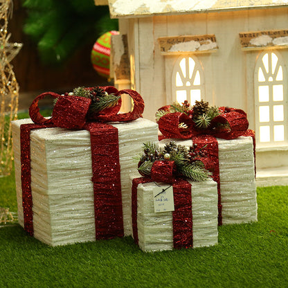 Flag Village Christmas gift box Christmas tree decorations wrought iron gift box three-piece shopping mall cabinet decoration