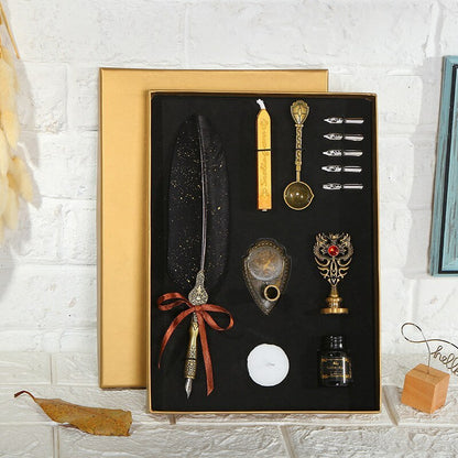 Flag Village European Retro Creative Feather Dip Pen Gift Box Set