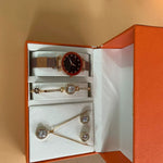 Flag Village Women's Suit Gift 5-piece Set Watch Bracelet Ring Necklace Earrings Combination Gift Box